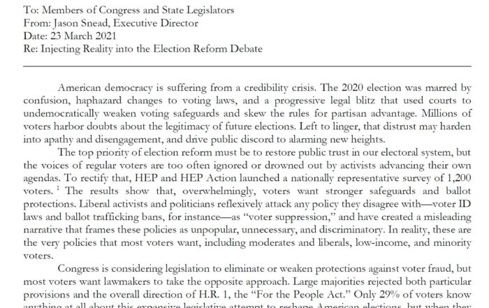 Honest Elections’ Memo on Injecting Reality into the Election Reform Debate
